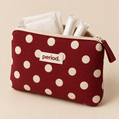 Burgundy polka-dot zip pouch for pads and tampons